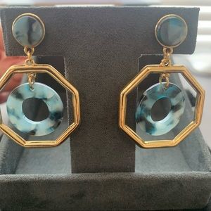Ann Taylor Gold and Blue Octagon Tortoiseshell Print Statement Earrings